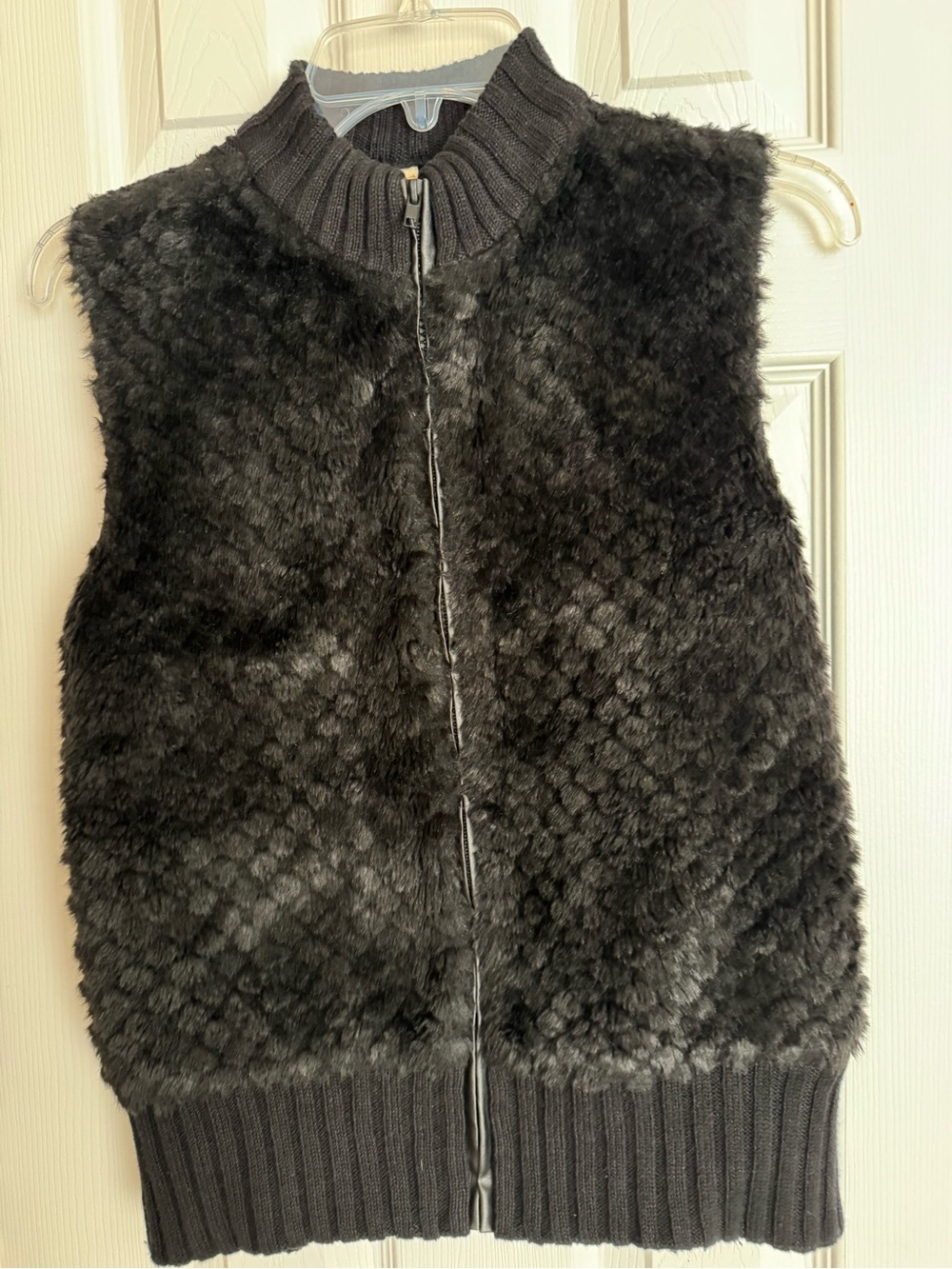 Tiara Black Faux Fur Zip Vest